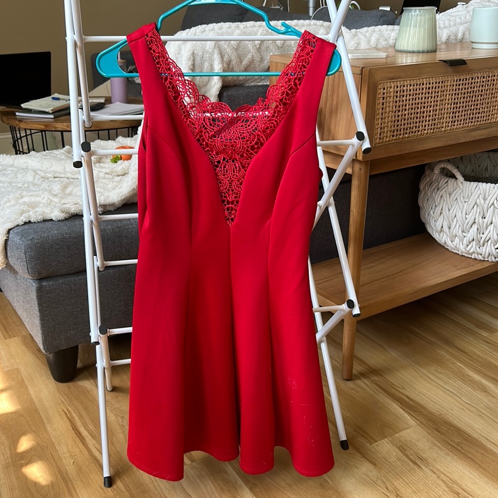 Red lace V-Neck dress